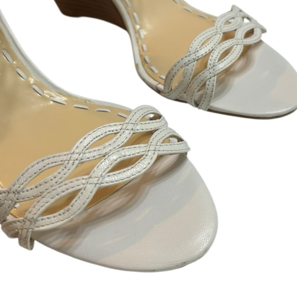 Enzo Angiolini White Leather Lattice Weave Wedge Heel Sandals Size 8 Ankle Strap - Picture 7 of 15